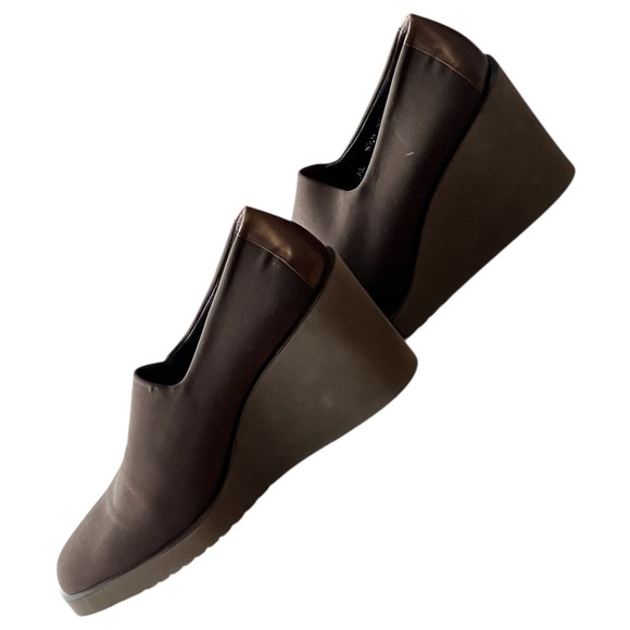 Donald J Pliner Brown Wedge Slip on Shoes Sz 8.5 Narrow Made in Spain Officewear - Picture 7 of 12